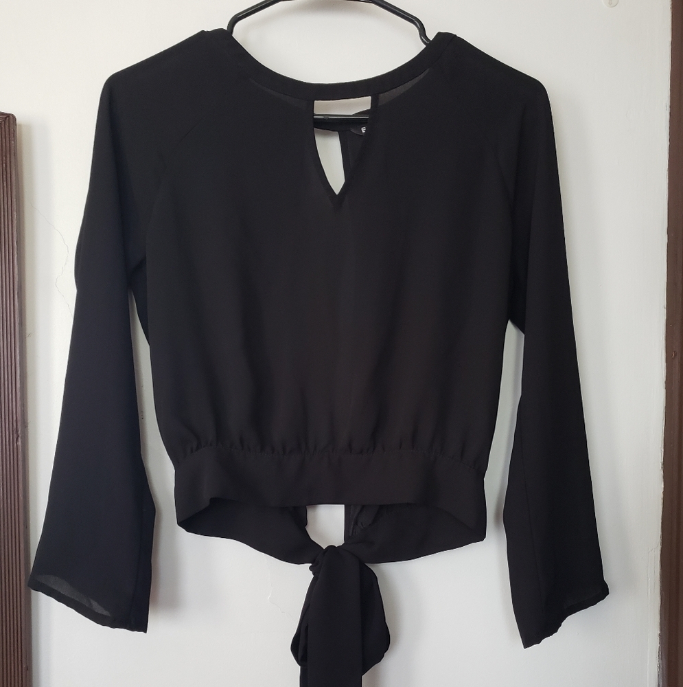 Express Black Tie Front Blouse with Cut Out